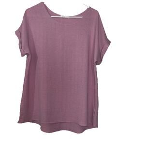 WOMEN BOMBOM Pink SHORT SLEEVE PULL-OVER STRETCHY COMFY BLOUSE TOP L